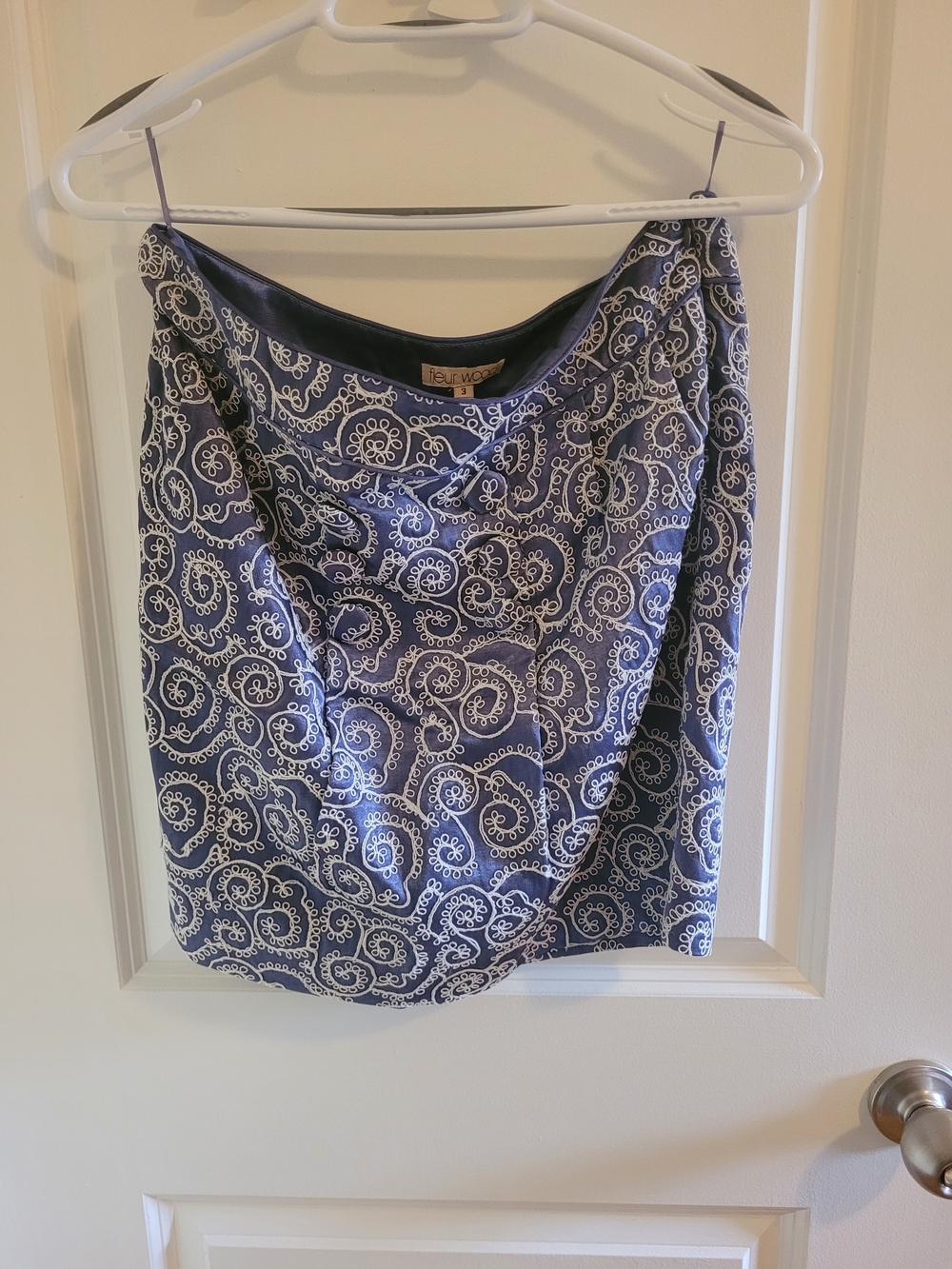 Fleur Wood Embroidered Periwinkle Blue Skirt